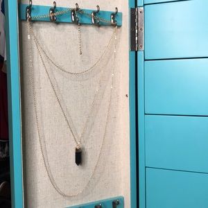 Gold 3 Layer Necklace with Crystal